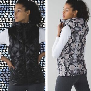 Lululemon Reversible Snakeskin Black Hooded Puffer Vest Size 4